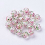 Handmade Lampwork Beads, Inner Flower, Faceted Rondelle, White, 9x7mm, Hole: 1.5mm(LAMP-J089-E10)
