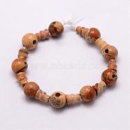 Natural Picture Jasper 3-Hole Guru Bead Strands, for Buddhist Jewelry Making, T-Drilled Beads, 16.5~18mm, Hole: 2~3mm, 2pcs/set, 10sets/strand, 6.5 inch(G-K149-26)