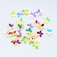 Plastic Paillette Beads, Sequins Beads, Flower, Mixed Color, 10x10.5x0.5mm, Hole: 1mm, about 1600pcs/50g(X-PVC-R012-M)