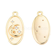 Brass Micro Pave Clear Cubic Zirconia Pendants, Nickel Free, Oval with Moon, Real 18K Gold Plated, 18x8.5x2mm, Hole: 1.2mm(KK-N231-382)