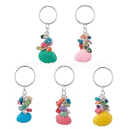 Spray Painted Sea Shell Keychains, with Iron Split Key Rings and Synthetic Turquoise Beads, Mixed Color, 6.3~7cm(KEYC-JKC00477)