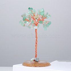 Natural Green Aventurine Chips Tree of Life Decorations, Natural Agate Slices Base with Copper Wire Feng Shui Energy Stone Gift for Women Men Meditation, 110~20mm(DJEW-PW0012-044A)