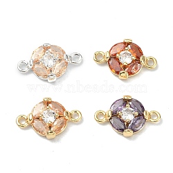 Brass Pave Cubic Zirconia Connector Charms, Flat Round Coin Links, Mixed Color, Mixed Color, 16x10.5x3.5mm, Hole: 1.5mm(KK-B072-04G)