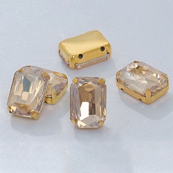 Sew on Rhinestone, Glass Rhinestone, with Light Gold Brass Prong Settings, Faceted, Rectangle, Lt.Col.Topaz, 18x13x7mm, Hole: 1.4mm(RGLA-TAC0004-03)