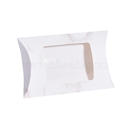 Paper Pillow Boxes, Gift Candy Packing Box, with Clear Window, Marble Texture Pattern, White, 12.5x8x2.2cm(CON-G007-03A-04)