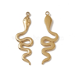 Vacuum Plating 201 Stainless Steel Pendants, Snake Charm, Real 18K Gold Plated, 32x9.5x2mm, Hole: 1.4mm(STAS-J401-VC771)