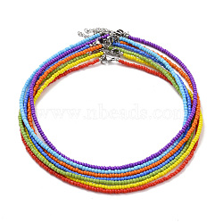 7 Pcs 7 Colors Chakra Jewelry Glass Seed Beaded Necklaces Set, Choker Jewelry for Women and Girls, Mixed Color, 40.8cm, 7pcs/set(NJEW-JN03803)