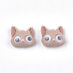 Resin Kitten Cabochons, with Plastic, Cartoon Cat Head Shape, BurlyWood, 19.5x20.5~21x10mm(CRES-S363-27)