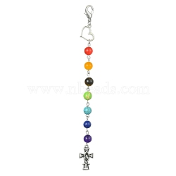 Crucifix Cross & Heart Alloy Pendant Decorations, Chakra Natural & Synthetic Mixed Stone Beads and Lobster Claw Clasps Charms, 155mm(HJEW-JM01541)