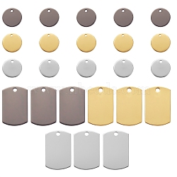 24Pcs 3 Colos 2 Style Brass Pendants, Stamping Blank Tag, Rectangle & Flat Round, Mixed Color, 25x15.6x1mm, Hole: 2mm(KK-SZ0001-33)