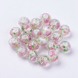Handmade Lampwork Beads, Inner Flower, Faceted Rondelle, White, 9x7mm, Hole: 1.5mm(LAMP-J089-E10)