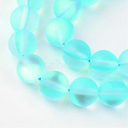 Synthetic Moonstone Beads Strands, Holographic Beads, Dyed, Frosted, Round, Deep Sky Blue, 8mm, Hole: 1mm, about 45~47pcs/strand, 14~15 inch(G-R375-8mm-A04)