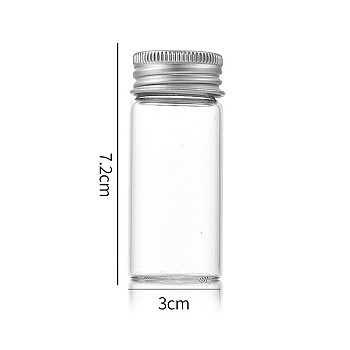 Clear Glass Bottles Bead Containers, Screw Top Bead Storage Tubes with Aluminum Cap, Column, Silver, 3x7cm, Capacity: 30ml(1.01fl. oz)