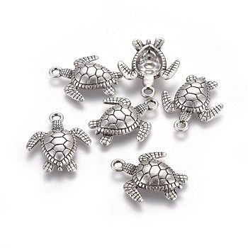 Alloy Pendants, Ocean Theme, Lead Free & Nickel Free & Cadmium Free, Sea Turtle, Thailand Sterling Silver Plated, 28.5x24.5x4.5mm, Hole: 2.5mm