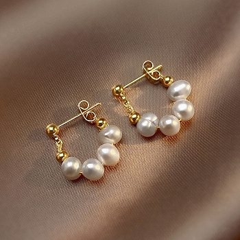 Imitation Pearl Beads Earrings, Alloy Earrings for Women, 925 Sterling Silver Pins, White, 10mm
