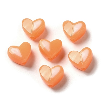 Imitation Jelly Acrylic Opaque Beads, Two Tone, Heart, Orange, 14x16x7mm, Hole: 3mm