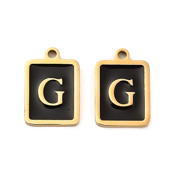 304 Stainless Steel Pendants, with Enamel, Rectangle with Letter Charm, Golden, Letter G, 17.5x12x1.5mm, Hole: 1.5mm