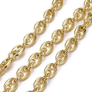 Eco-Friendly Alloy Coffee Bean Chain, with Spool, Unwelded, Golden, Coffee Bean: 10x7x2.5mm, Link Ring: 6.5x1.5mm, 32.8 Feet(10m)/roll