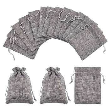 25Pcs Burlap Packaging Pouches Drawstring Bags, Rectangle, Gray, 13.5~14x9.5~10cm