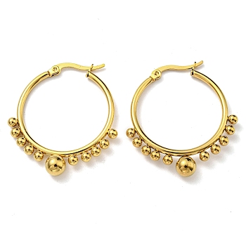 Vacuum Plating Ring 304 Stainless Steel Hoop Earrings for Women, Long-Lasting Plated, Real 18K Gold Plated, 37x33x6mm