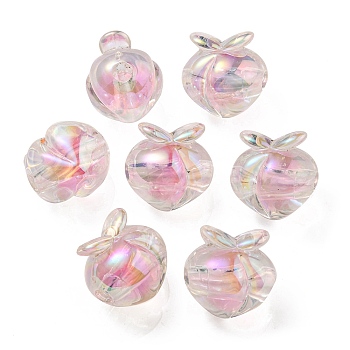 UV Plating Rainbow Iridescent Acrylic Beads, Two Tone Bead in Bead, Peach, Pearl Pink, 18x17.5x16mm, Hole: 3.5mm