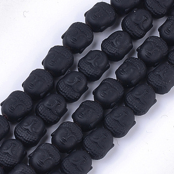 Spray Painted Non-magnetic Synthetic Hematite Beads Strands, Matte Style, Buddha Head, Black, 10x9x7.5mm, Hole: 1mm, about 39pcs/strand, 15.7 inch