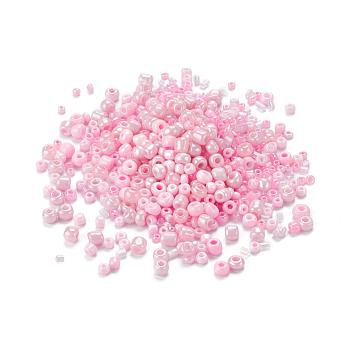 Glass Seed Beads, Mixed Style, Mixed Shapes, Hot Pink, 1~7x2~4mm, Hole: 0.7~1mm