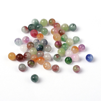 Two Tone Natural Jade Beads, Dyed, Round, Mixed Color, 6mm, Hole: 1mm