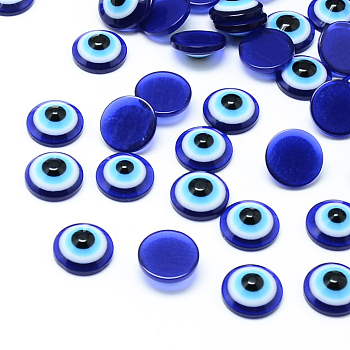 Resin Evil Eye Cabochons, Half Round/Dome, Blue, 12x4.5mm