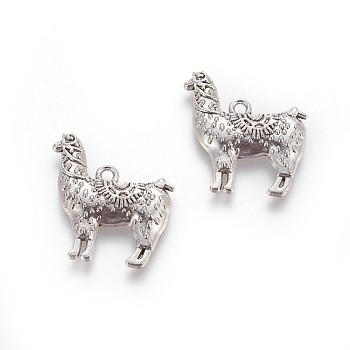 Tibetan Style Zinc Alloy Pendants, Llama/Alpaca, Antique Silver, 25x22x3mm, Hole: 1mm