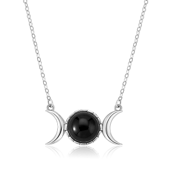 Triple Moon Goddess Cubic Zirconia Pendant Necklace, Sterling Silver Jewelry for Women, Black, 15.75 inch(40cm)