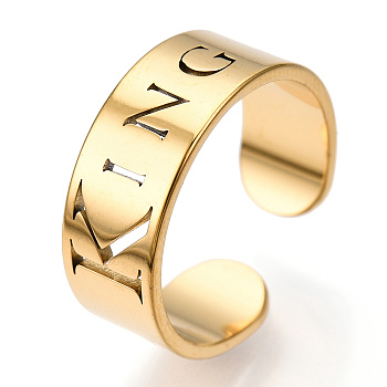 Ion Plating(IP) 304 Stainless Steel Word King Open Cuff Ring for Women, Real 18K Gold Plated, US Size 6 1/4(16.7mm)