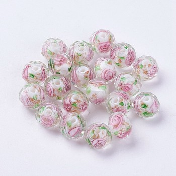 Handmade Lampwork Beads, Inner Flower, Faceted Rondelle, White, 9x7mm, Hole: 1.5mm