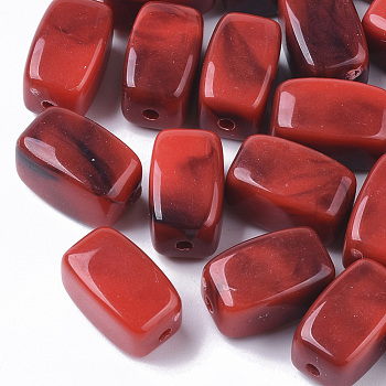 Acrylic Beads, Imitation Gemstone Style, Cuboid, FireBrick, 13x7.5x7.5mm, Hole: 1.6mm, about 700pcs/500g.