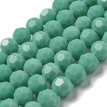 Opaque Glass Beads Stands, Faceted(32 Facets), Round, Medium Sea Green, 10mm, Hole: 1.8mm, about 66~68pcs/strand, 24.02''~24.13''(61~61.3cm)