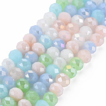 Electroplate Glass Beads Strands, AB Color Plated, Faceted, Rondelle, Misty Rose, 7.5~8x6mm, Hole: 1.5mm, about 69~72pcs/strand, 16.54 inch~17.24 inch(42cm~43.8cm)