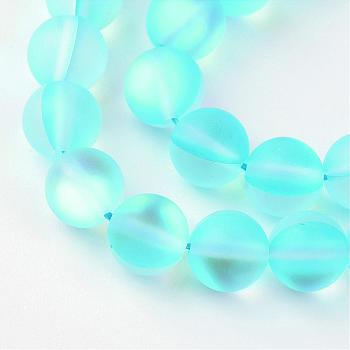 Synthetic Moonstone Beads Strands, Holographic Beads, Dyed, Frosted, Round, Deep Sky Blue, 8mm, Hole: 1mm, about 45~47pcs/strand, 14~15 inch