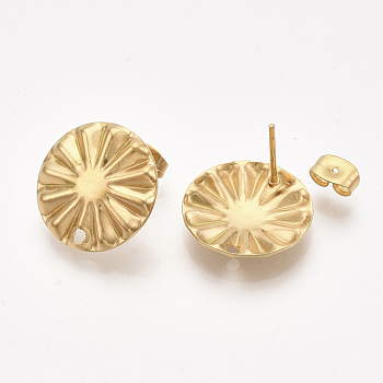 304 Stainless Steel Stud Earring Findings, with Ear Nuts/Earring Backs, Flat Round, Golden, 17mm, Hole: 1.8mm, Pin: 0.7mm