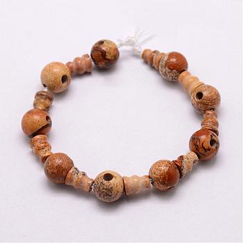 Natural Picture Jasper 3-Hole Guru Bead Strands, for Buddhist Jewelry Making, T-Drilled Beads, 16.5~18mm, Hole: 2~3mm, 2pcs/set, 10sets/strand, 6.5 inch