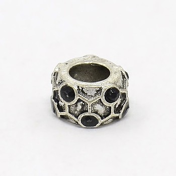Zinc Alloy Pave Grade A Rhinestone European Beads, Rondelle, Jet, 10x5.5mm, Hole: 5mm