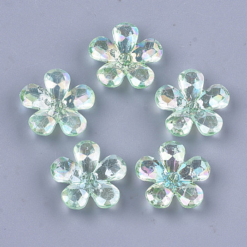 Transparent Acrylic Bead Caps, AB Color, Faceted, 5-Petal, Flower, Aquamarine, 23x22x7mm, Hole: 1.8mm, about 380pcs/500g