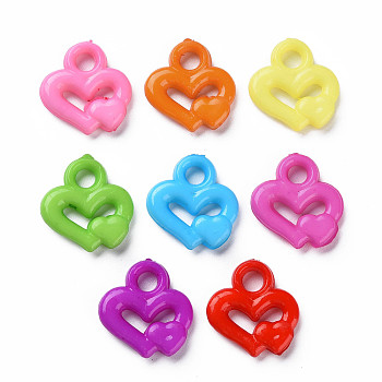 Opaque Acrylic Pendants, Heart, Mixed Color, 16x15x3mm, Hole: 3mm, about 1480pcs/500g