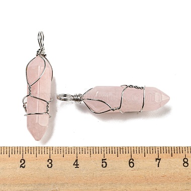pendentifs pointus à double borne en quartz rose naturel(G-H308-05P-04)-3