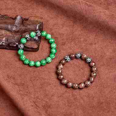 Bracelet extensible en perles rondes en jade mashan naturel marron noix de coco(BJEW-SW00077-09)-2
