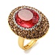 Red Glass Oval Adjustable Ring with Rhinestone(RJEW-D005-03G)-1