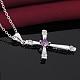 Silver Color Plated Brass Cubic Zirconia Cross Pendant Necklaces(NJEW-BB09493)-4