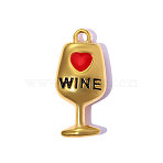 304 Stainless Steel Enamel Pendants, Wine Glass with Heart Pattern & Word Wine Charms, Ion Plating(IP), Mirror Polished Finish, Real 18K Gold Plated, Red, 18x8mm, Hole: 1.5mm(STAS-OY015-31G)