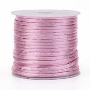 Nylon Cord, Satin Rattail Cord, for Beading Jewelry Making, Chinese Knotting, Pink, 1.5mm, about 16.4 yards(15m)/roll(NWIR-L006-1.5mm-20)