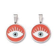 304 Stainless Steel Enamel Pendants, Flat Round with Eye, Stainless Steel Color, 17x15x1.5mm, Hole: 5X3mm(STAS-A056-14P)