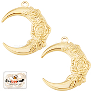 10Pcs Rack Plating 304 Stainless Steel Pendants, Moon with Flower, Real 18K Gold Plated, 30x26.5x3mm, Hole: 2mm(STAS-BBC0001-29)